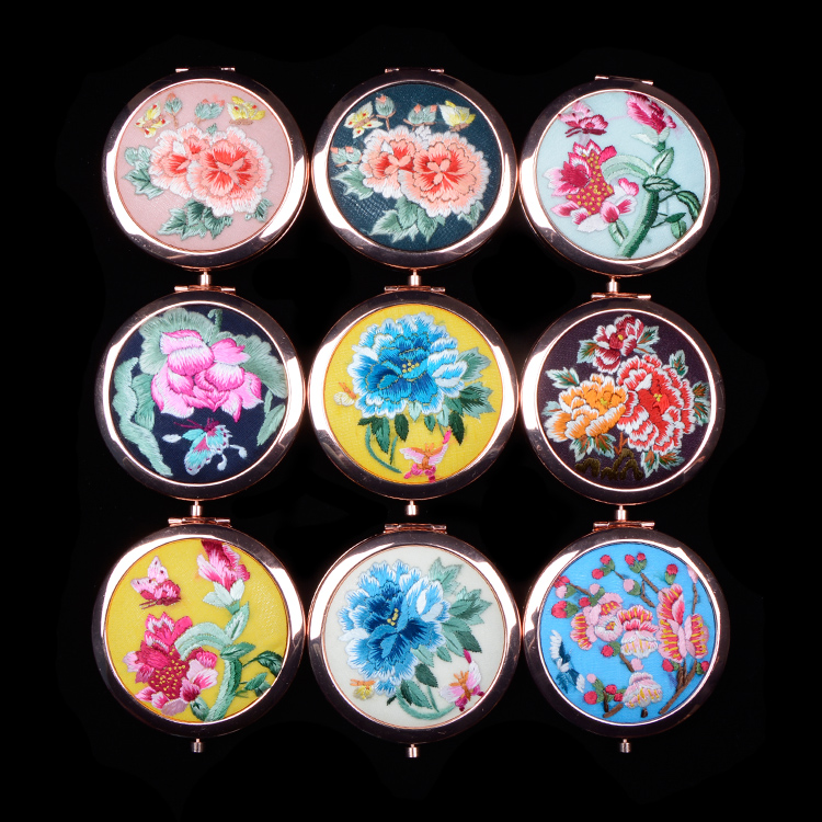 贵池化妆随身镜精品出国送礼刺绣中国风古风摄影 手绣镜子