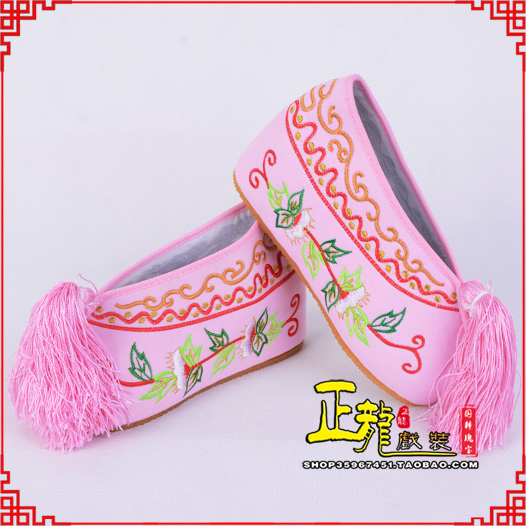 贵池花旦鞋女绣花彩鞋 舒适款草花内高彩鞋