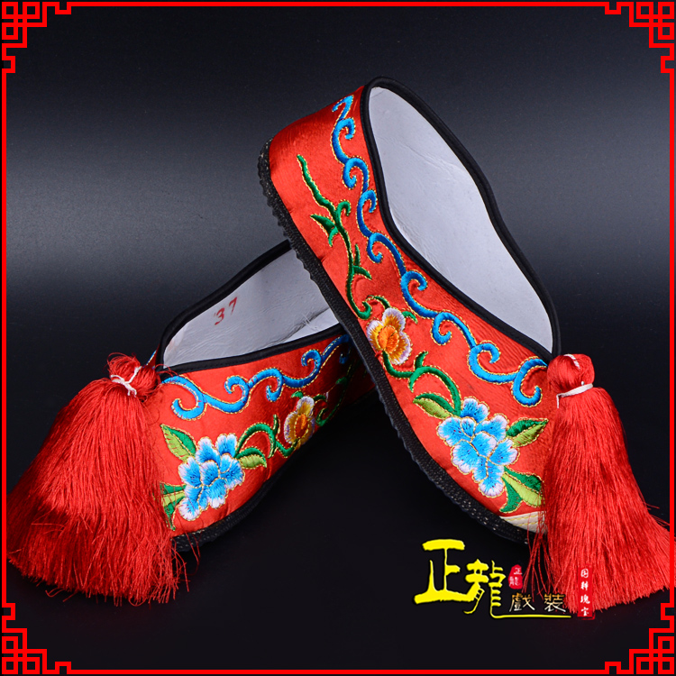 贵池京剧越剧戏曲彩鞋花旦绣花 普平底彩鞋